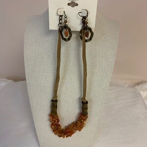 CJ Banks Chocker Necklace Set Peach Stones with Pierced Earrings NWT